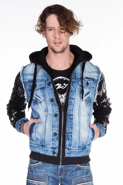 CJ181 Skull Printed Hooded Men's Denim Jacket
