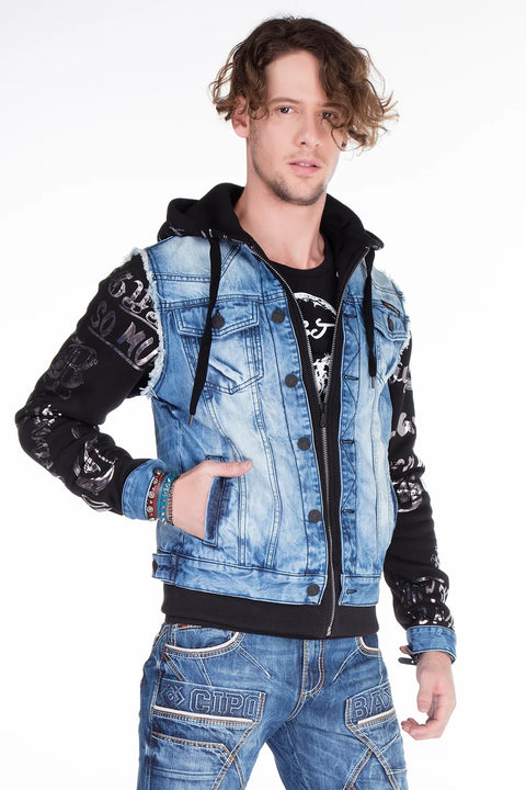 CJ181 Skull Printed Hooded Men's Denim Jacket
