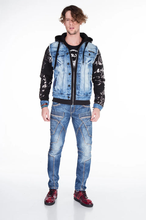 CJ181 Skull Printed Hooded Men's Denim Jacket