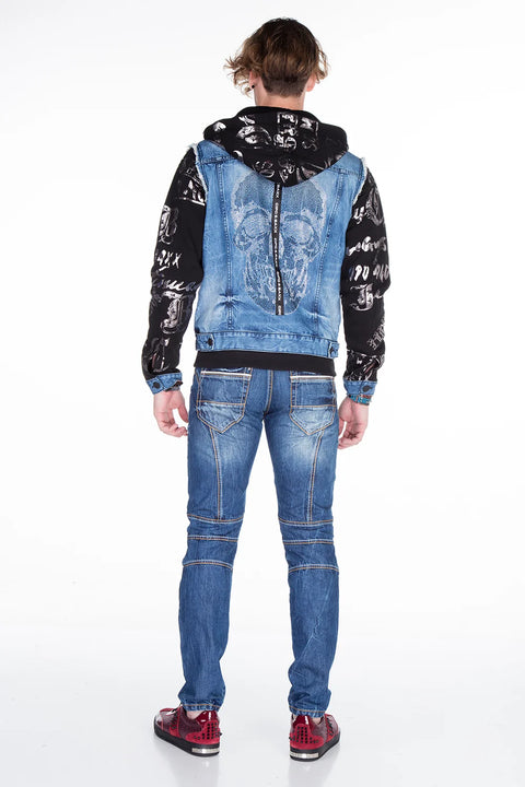 CJ181 Skull Printed Hooded Men's Denim Jacket