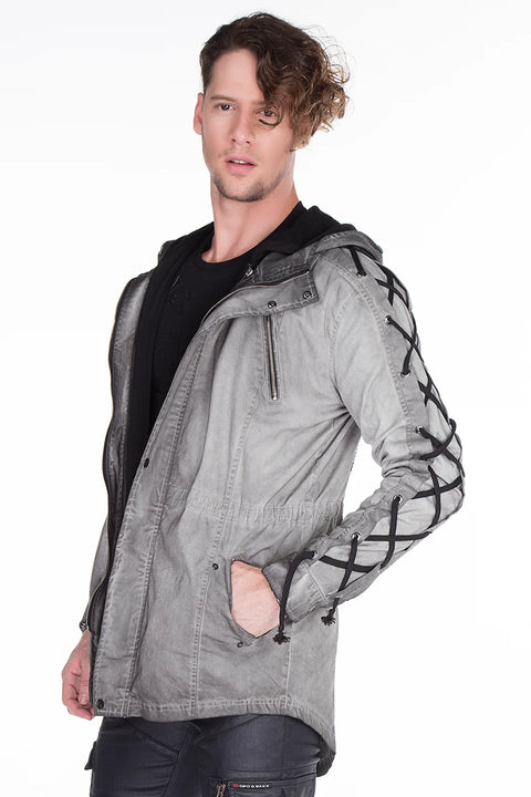 CJ183 Long Sleeves Lace-Up Text Printed Men's Jacket