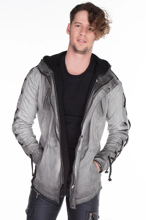 CJ183 Long Sleeves Lace-Up Text Printed Men's Jacket