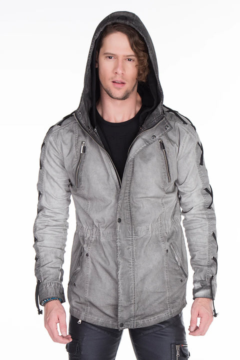 CJ183 Long Sleeves Lace-Up Text Printed Men's Jacket