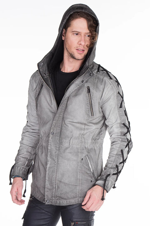 CJ183 Long Sleeves Lace-Up Text Printed Men's Jacket