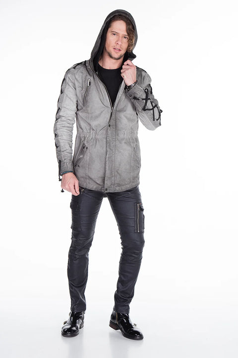 CJ183 Long Sleeves Lace-Up Text Printed Men's Jacket