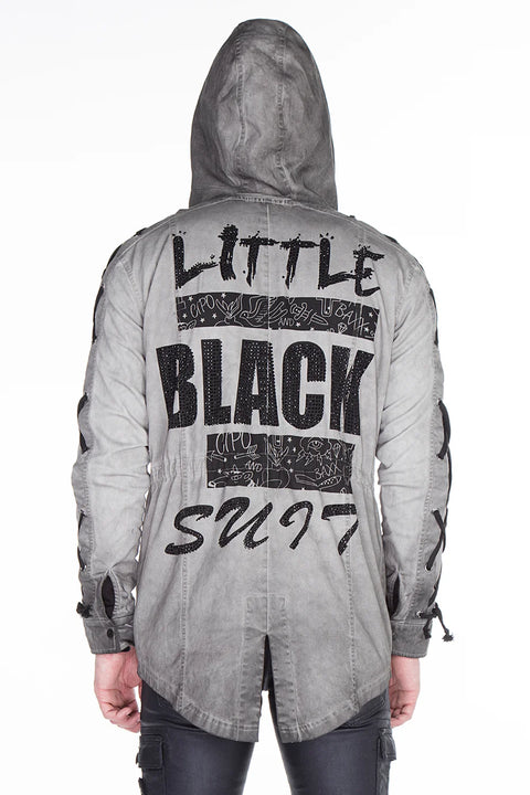 CJ183 Long Sleeves Lace-Up Text Printed Men's Jacket
