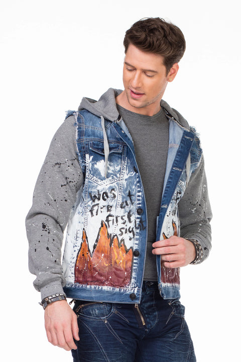 CJ209 Dyed Flame Printed Men's Denim Jacket