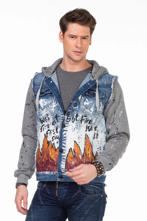 CJ209 Dyed Flame Printed Men's Denim Jacket