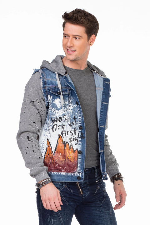 CJ209 Dyed Flame Printed Men's Denim Jacket