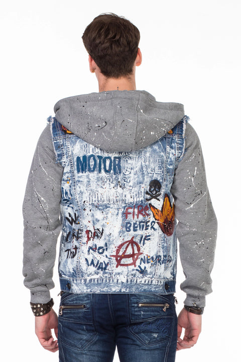 CJ209 Dyed Flame Printed Men's Denim Jacket