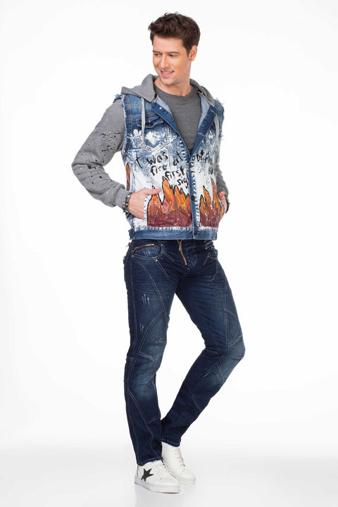 CJ209 Dyed Flame Printed Men's Denim Jacket