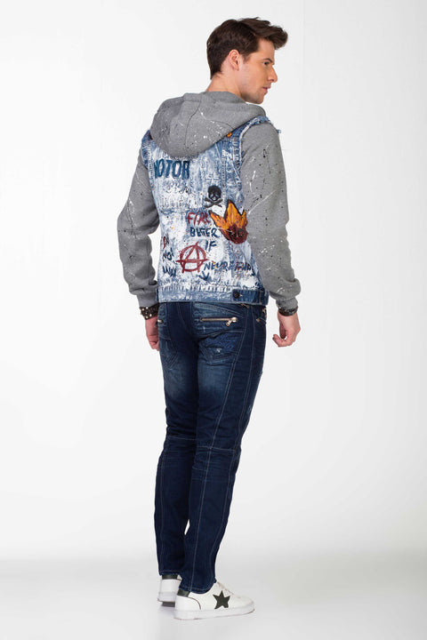CJ209 Dyed Flame Printed Men's Denim Jacket