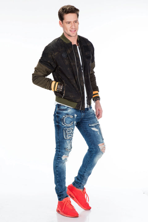 CJ210 Patterned Zippered Slim Summer Men's Jacket
