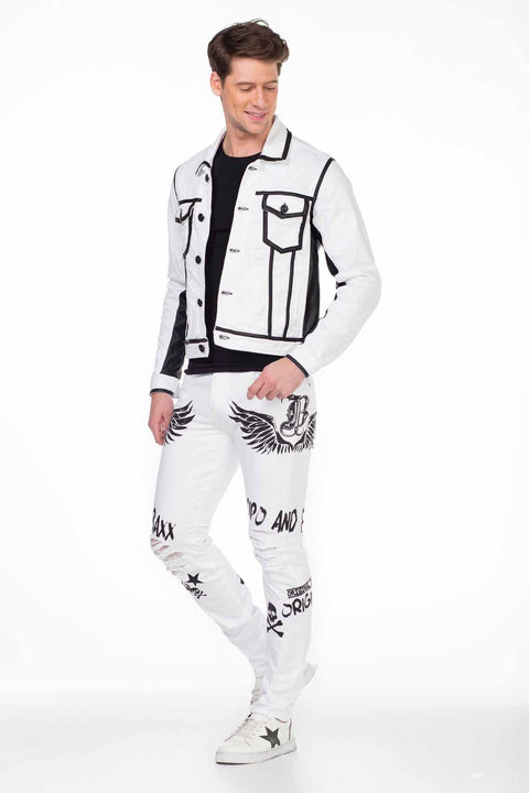 CJ213 Skull Printed Men's Biker Jacket