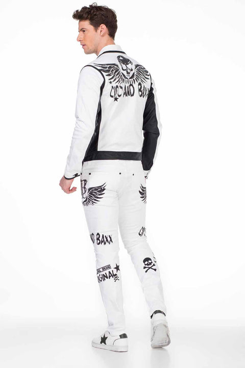 CJ213 Skull Printed Men's Biker Jacket