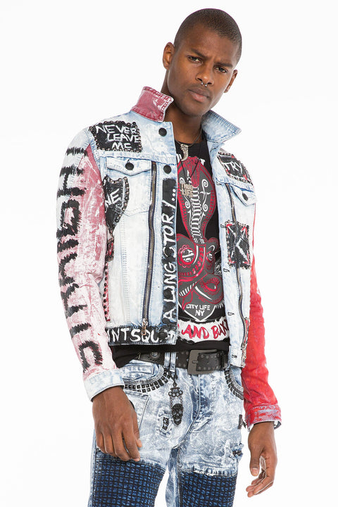 CJ241 Handwriting Painting Zipper Denim Men's Jean Jacket