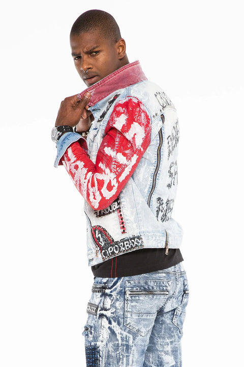 CJ241 Handwriting Painting Zipper Denim Men's Jean Jacket