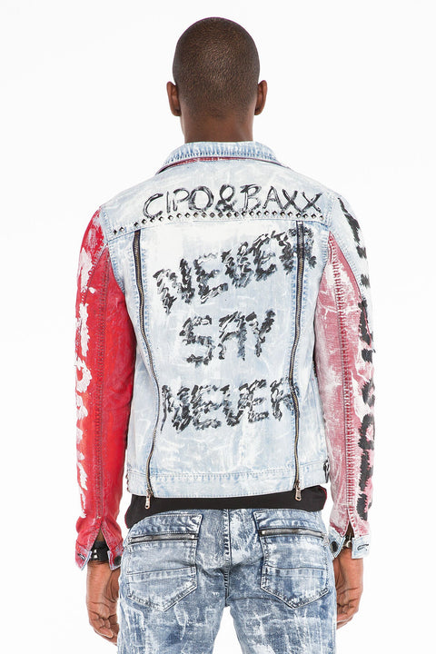 CJ241 Handwriting Painting Zipper Denim Men's Jean Jacket