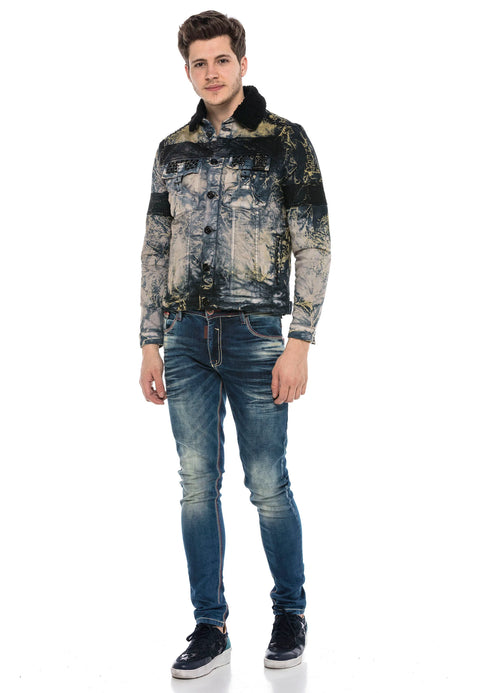 CJ245 Variegated Fur Men's Denim Jacket
