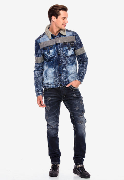 CJ245 Variegated Fur Men's Denim Jacket