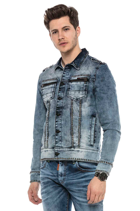 CJ250 Street Style Metal Studded Slim Fit Denim Jacket