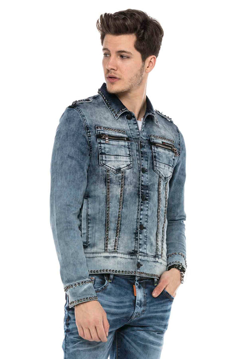 CJ250 Street Style Metal Studded Slim Fit Denim Jacket