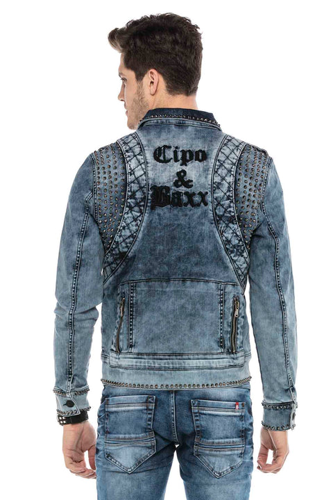 CJ250 Street Style Metal Studded Slim Fit Denim Jacket