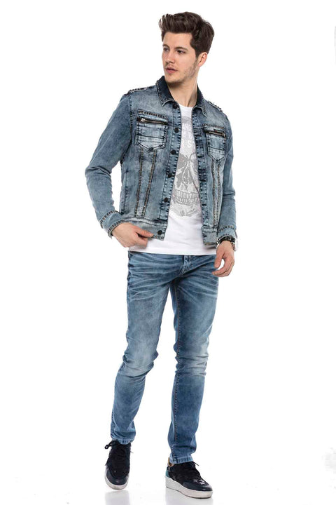 CJ250 Street Style Metal Studded Slim Fit Denim Jacket
