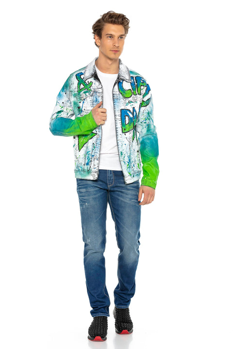 CJ254 Neon Graffiti Painting Men's Denim Jacket
