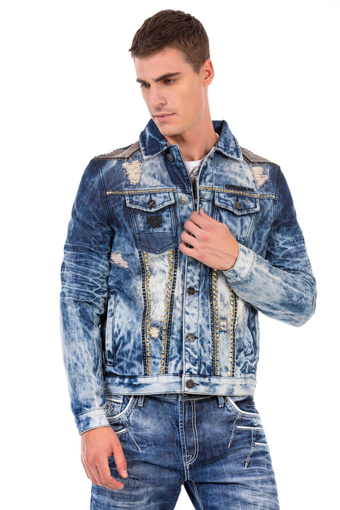 CJ264 Vintage Washed Embroidered Denim Jacket