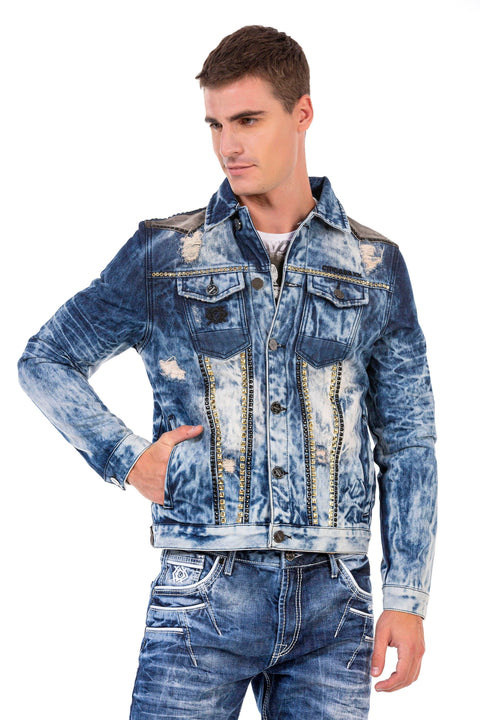 CJ264 Vintage Washed Embroidered Denim Jacket