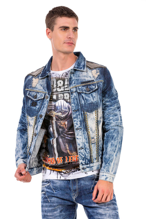 CJ264 Vintage Washed Embroidered Denim Jacket