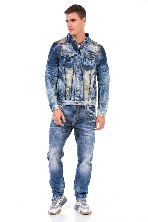 CJ264 Vintage Washed Embroidered Denim Jacket