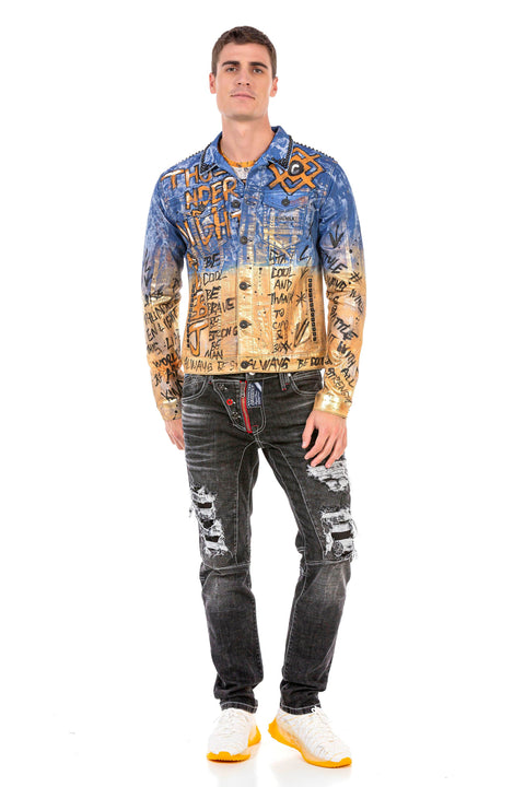 CJ265 Golden Blue Painting Denim Jacket
