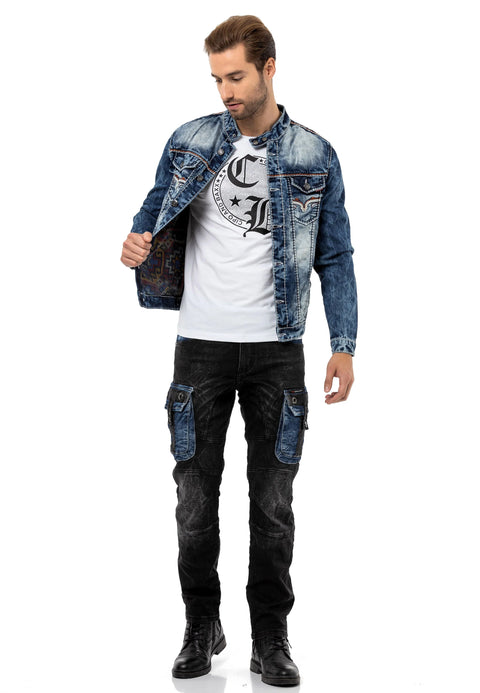 CJ279 Detailed Men's Jeans Jacket