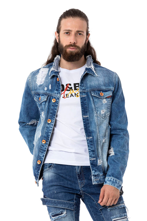 CJ291 Destroyed Ripped Denim Jacket