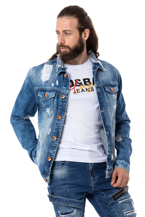 CJ291 Destroyed Ripped Denim Jacket