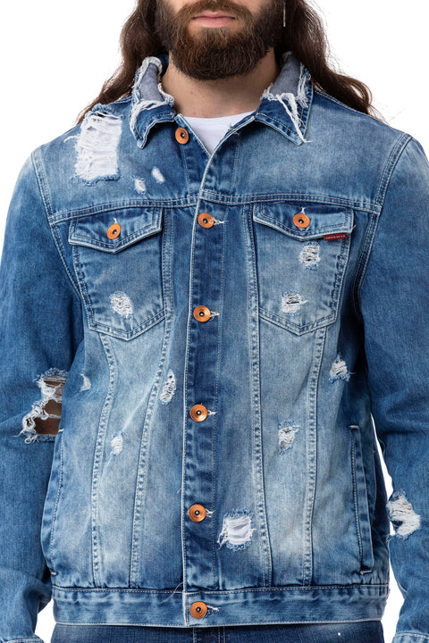 CJ291 Destroyed Ripped Denim Jacket