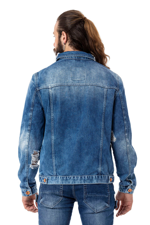 CJ291 Destroyed Ripped Denim Jacket