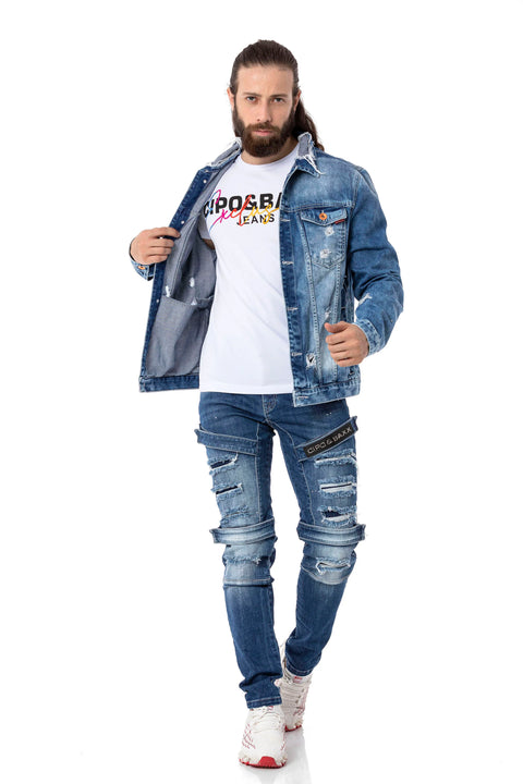 CJ291 Destroyed Ripped Denim Jacket