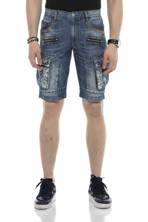 CK203 Comfortable Cut Denim Capri with Cargo Pocket and Zipper