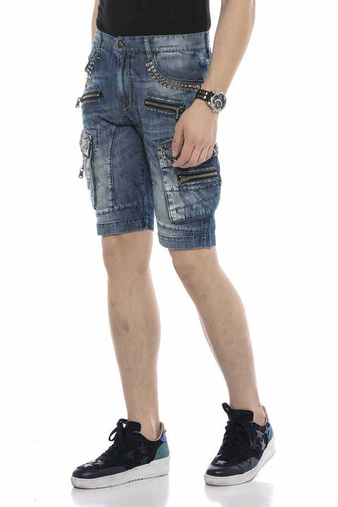 CK203 Comfortable Cut Denim Capri with Cargo Pocket and Zipper