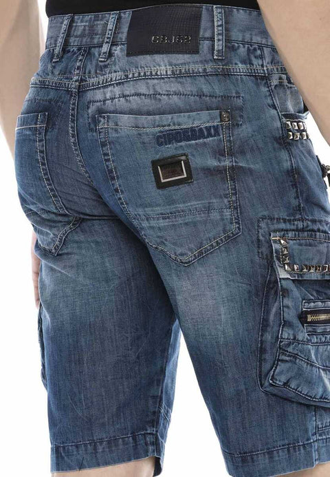 CK203 Comfortable Cut Denim Capri with Cargo Pocket and Zipper