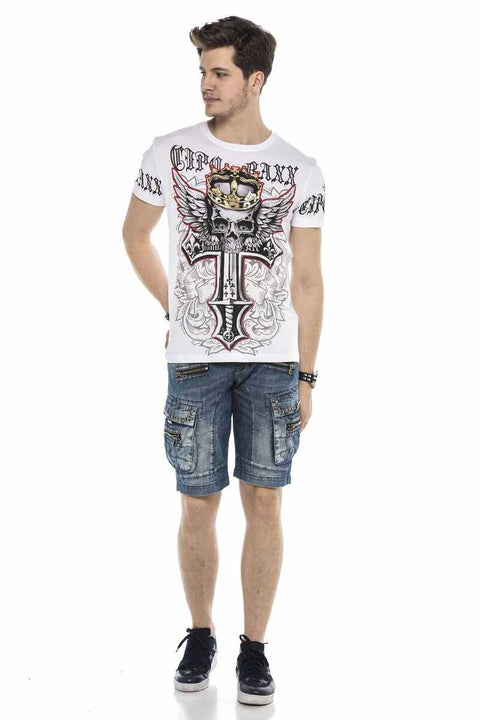 CK203 Comfortable Cut Denim Capri with Cargo Pocket and Zipper
