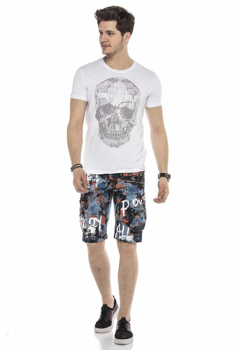 CK204 All Hand Painted Men's Denim Capri Shorts