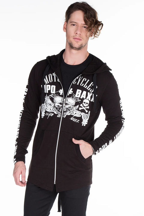 CL239 Skull Printed Hooded Long Sweatshirt