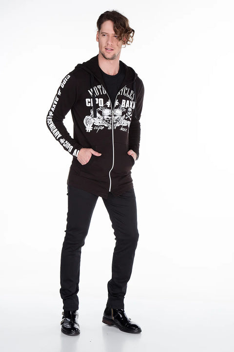 CL239 Skull Printed Hooded Long Sweatshirt