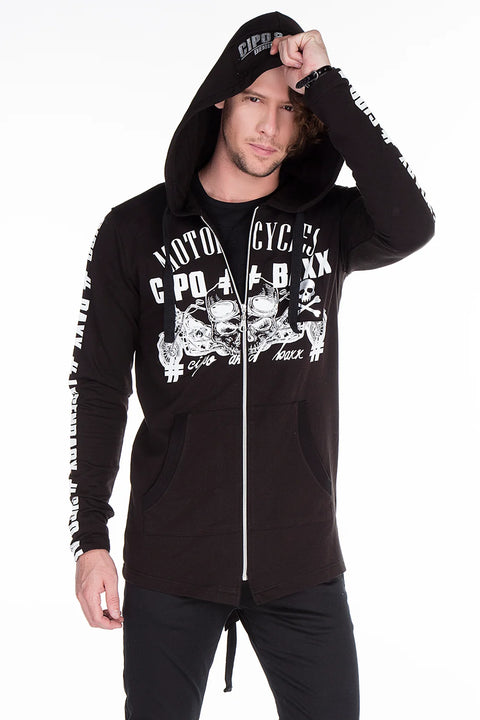 CL239 Skull Printed Hooded Long Sweatshirt