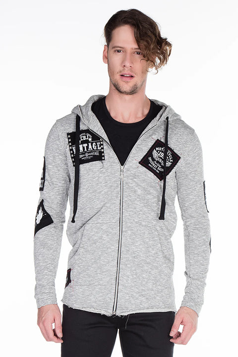 CL240 Appliqued Hooded Long Men's Sweatshirt
