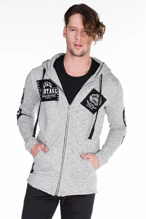 CL240 Appliqued Hooded Long Men's Sweatshirt
